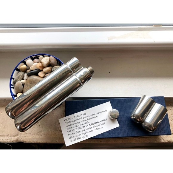 Vintage Sheffield London Hallmarked Polished Pewter Combo Hip Flask Cigar Case - Picture 9 of 13